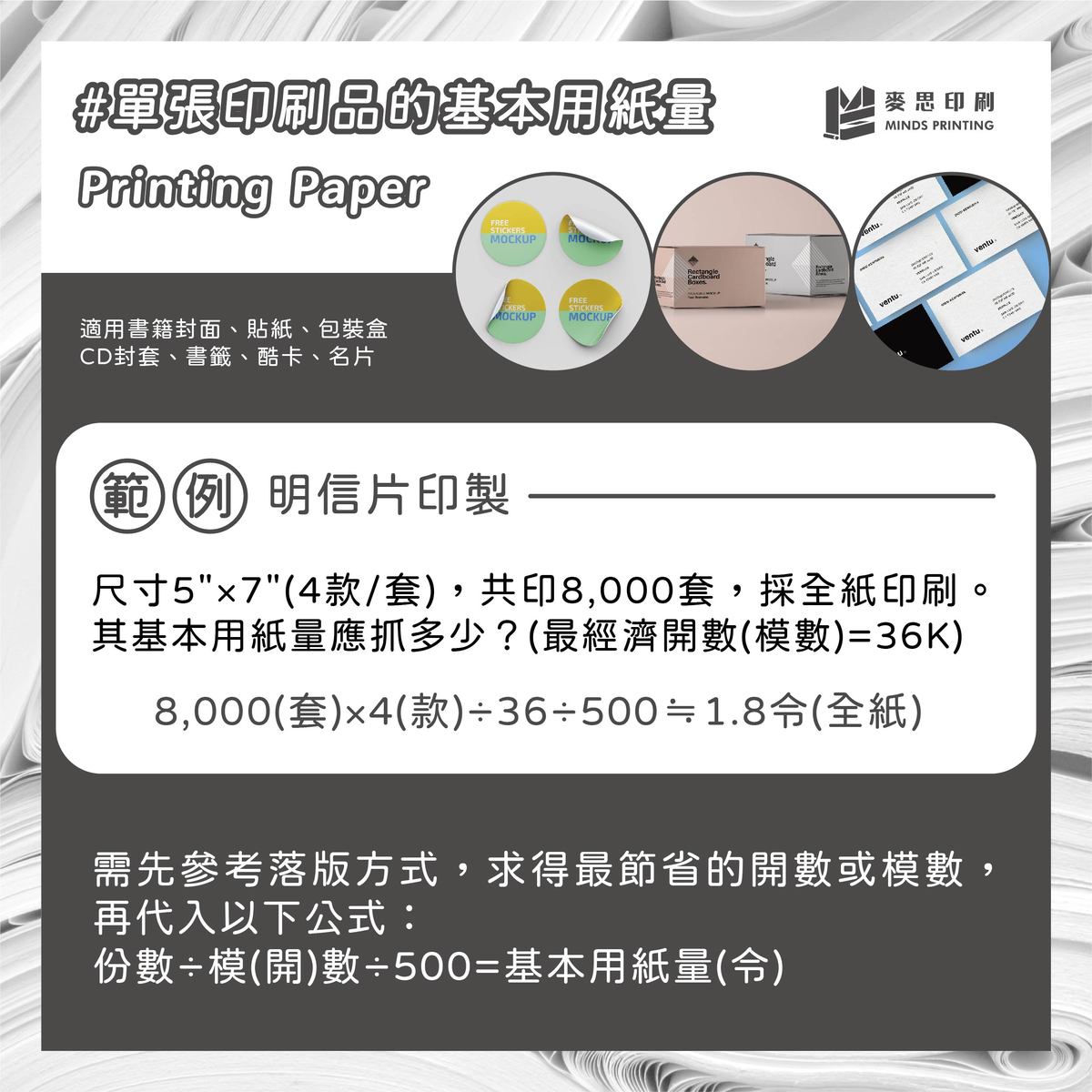 印刷用紙的量怎麼抓?-單張印刷品的基本用紙量
